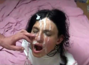 Dirty facial cumshot for dark haired..
